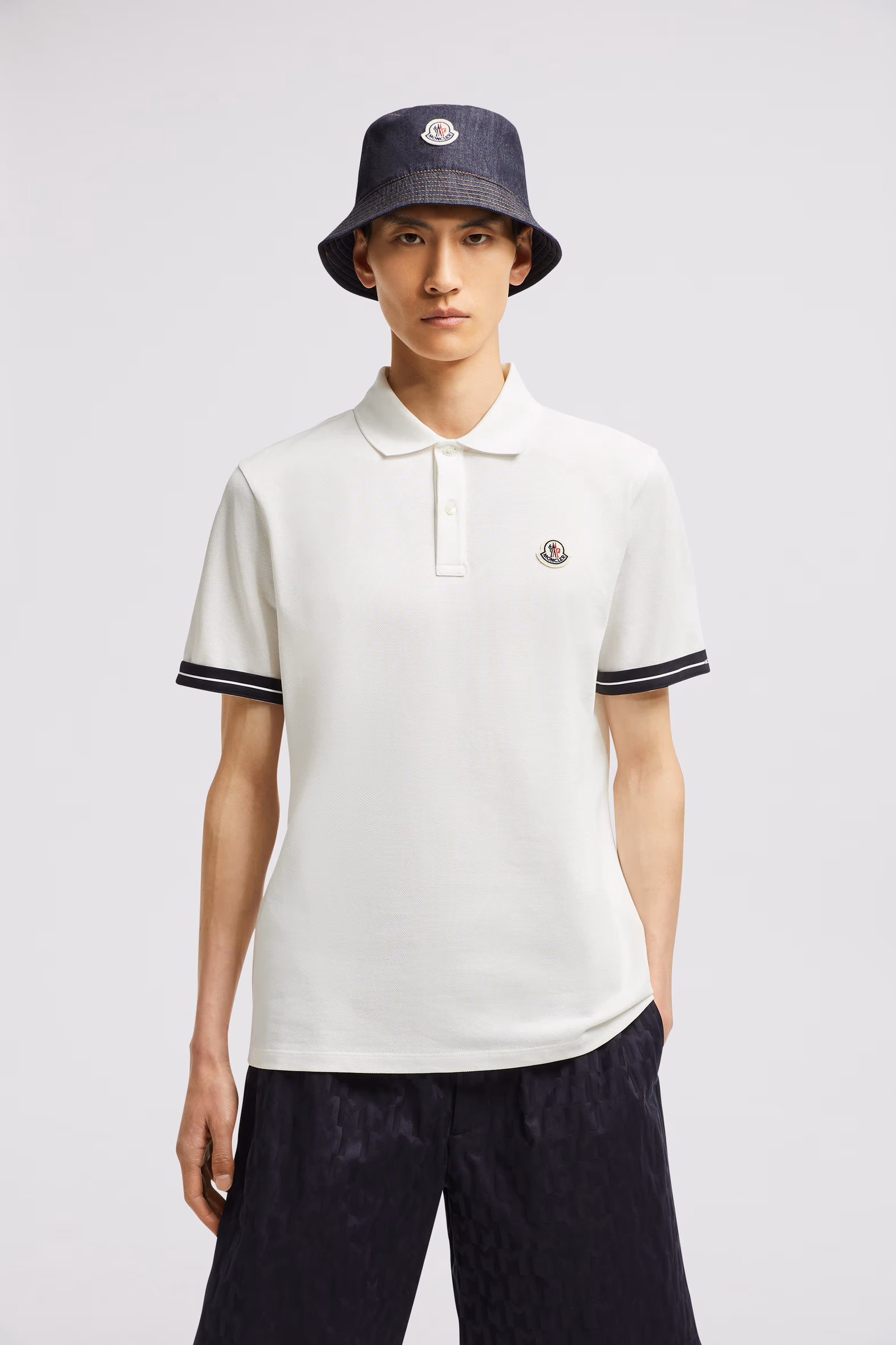 Logo Cotton Piquet Polo Shirt Men White Moncler 0